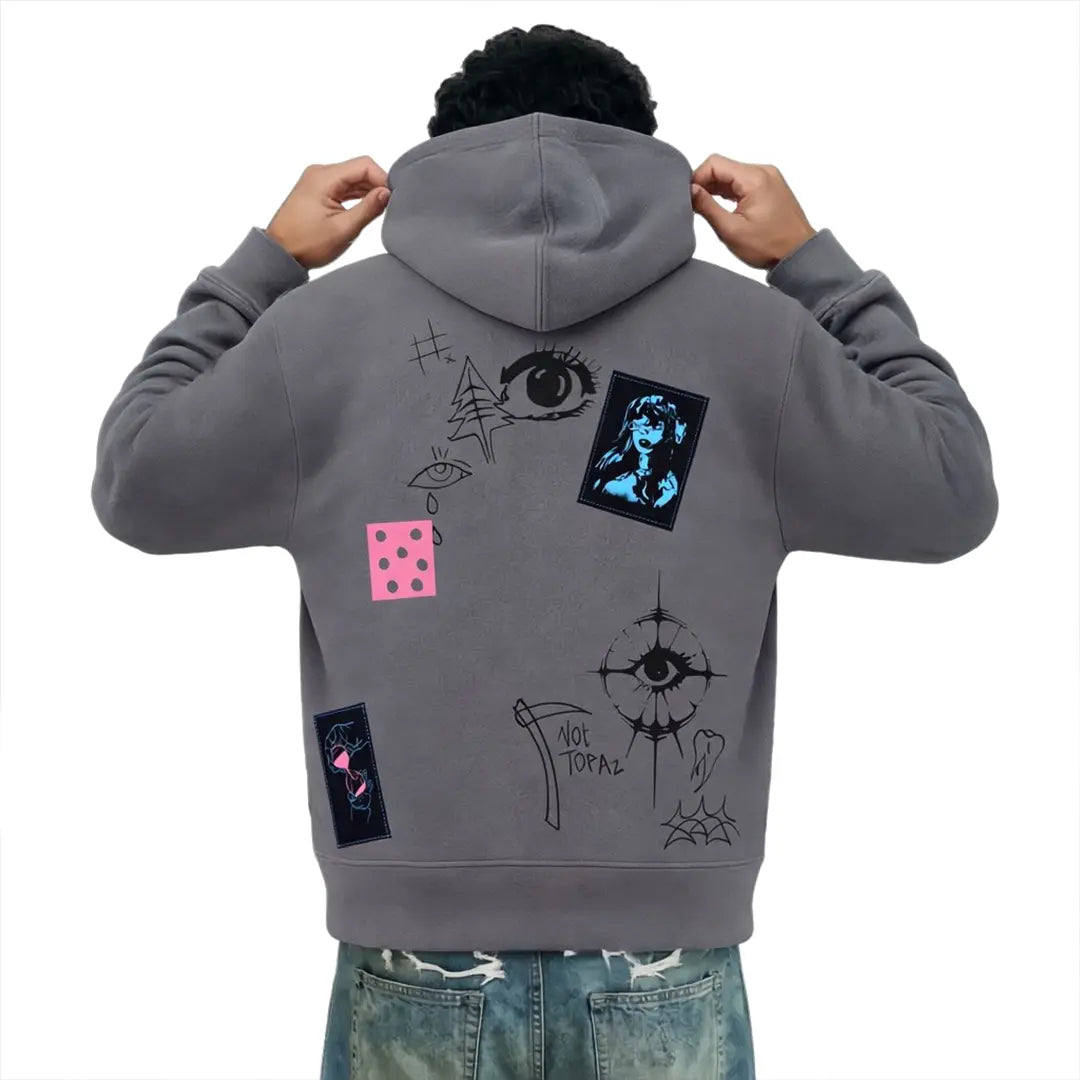Cryptic Canvas Regular Fit Printed Grey Hoodie FLYAF