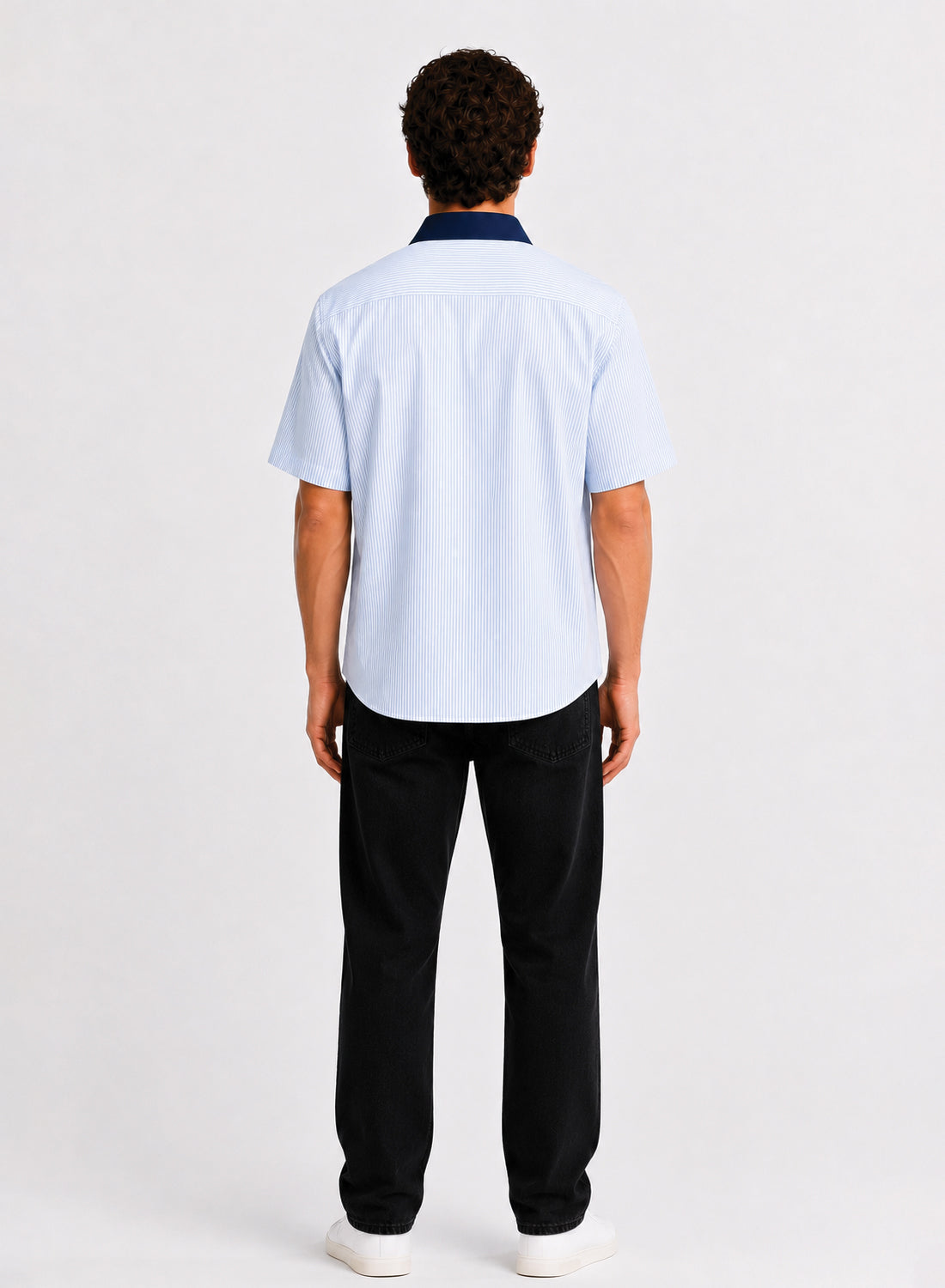 ADRO Good Vibes Only Half Sleeve Striped Shirt for Men | Cotton Blend Casual Shirts | Relaxed Fit Contrast Collar Summer Wear | Sky Blue