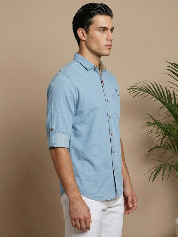 Kuons Men's Icewash Denim Casual Shirt
