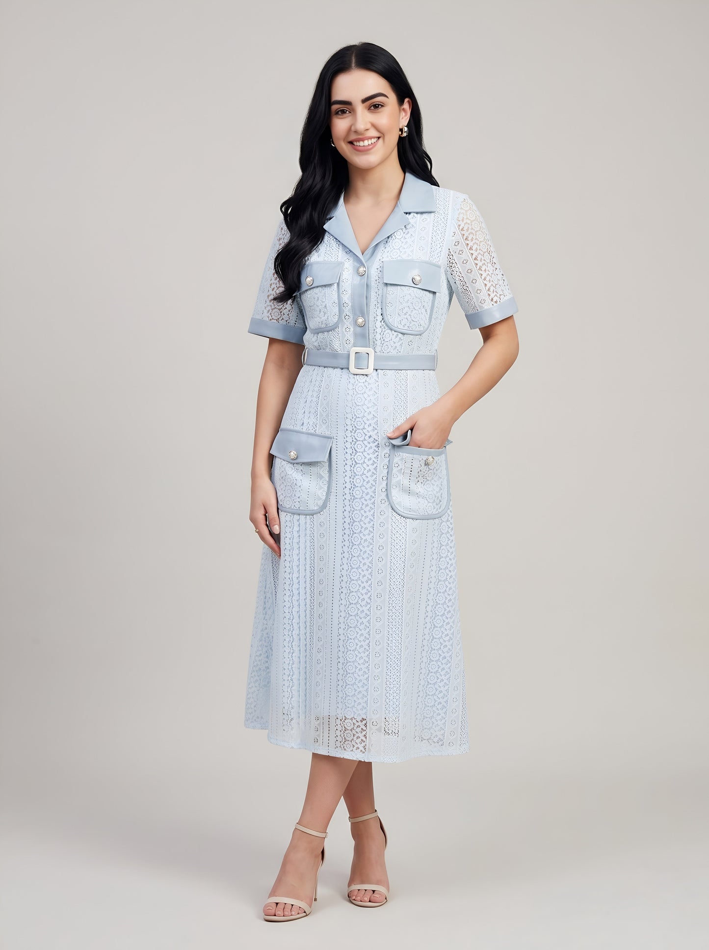 House of S Women's Powder Blue Utility Midi Dress
