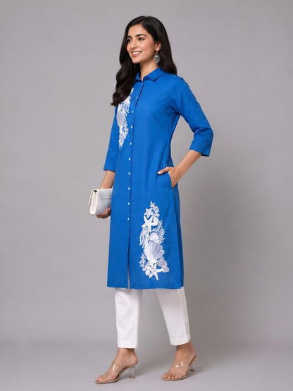 Barara Women’s Embroidered Blue Shirt Kurta