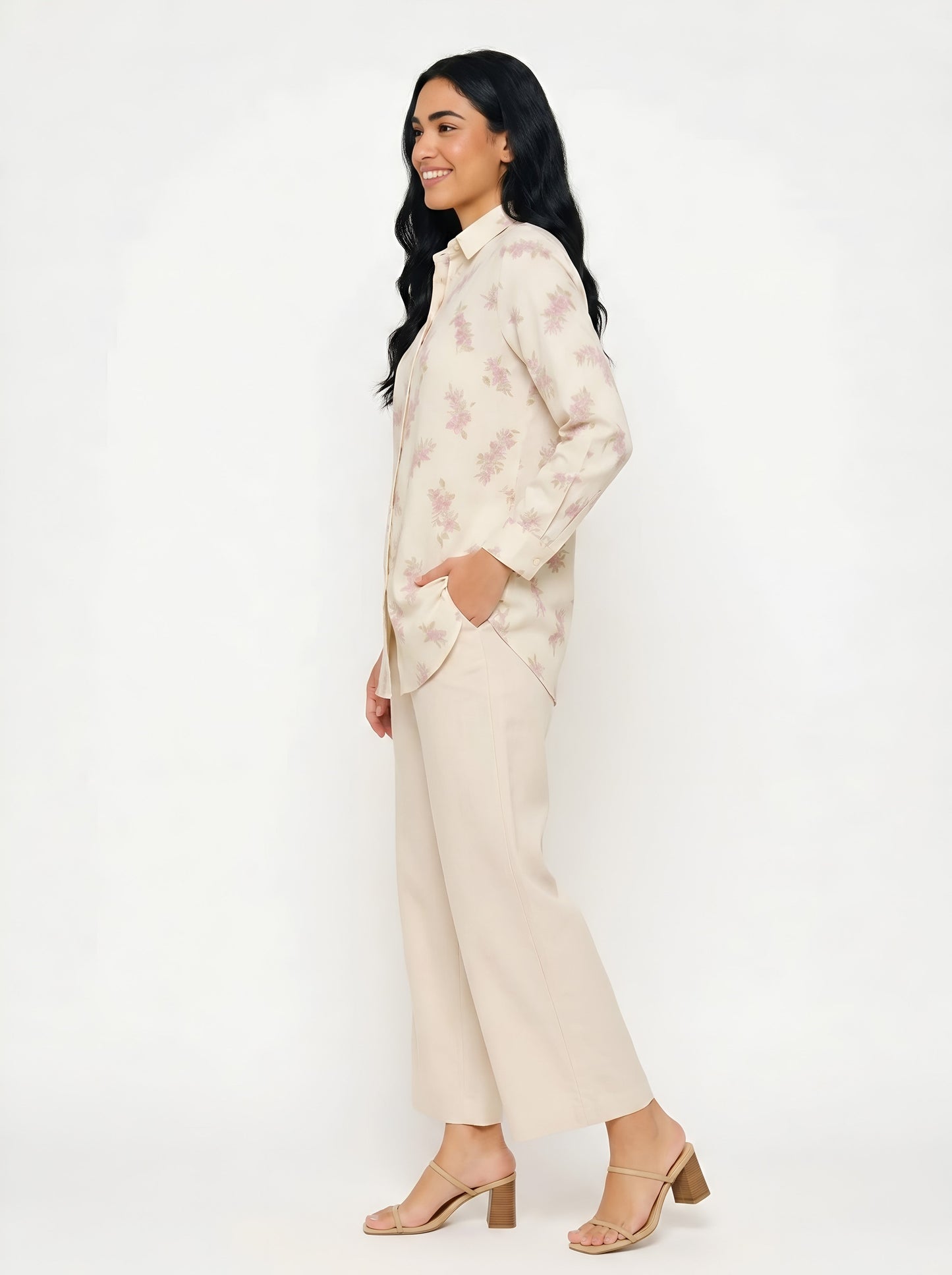House of S white Ivory Floral Embroidered Shirt