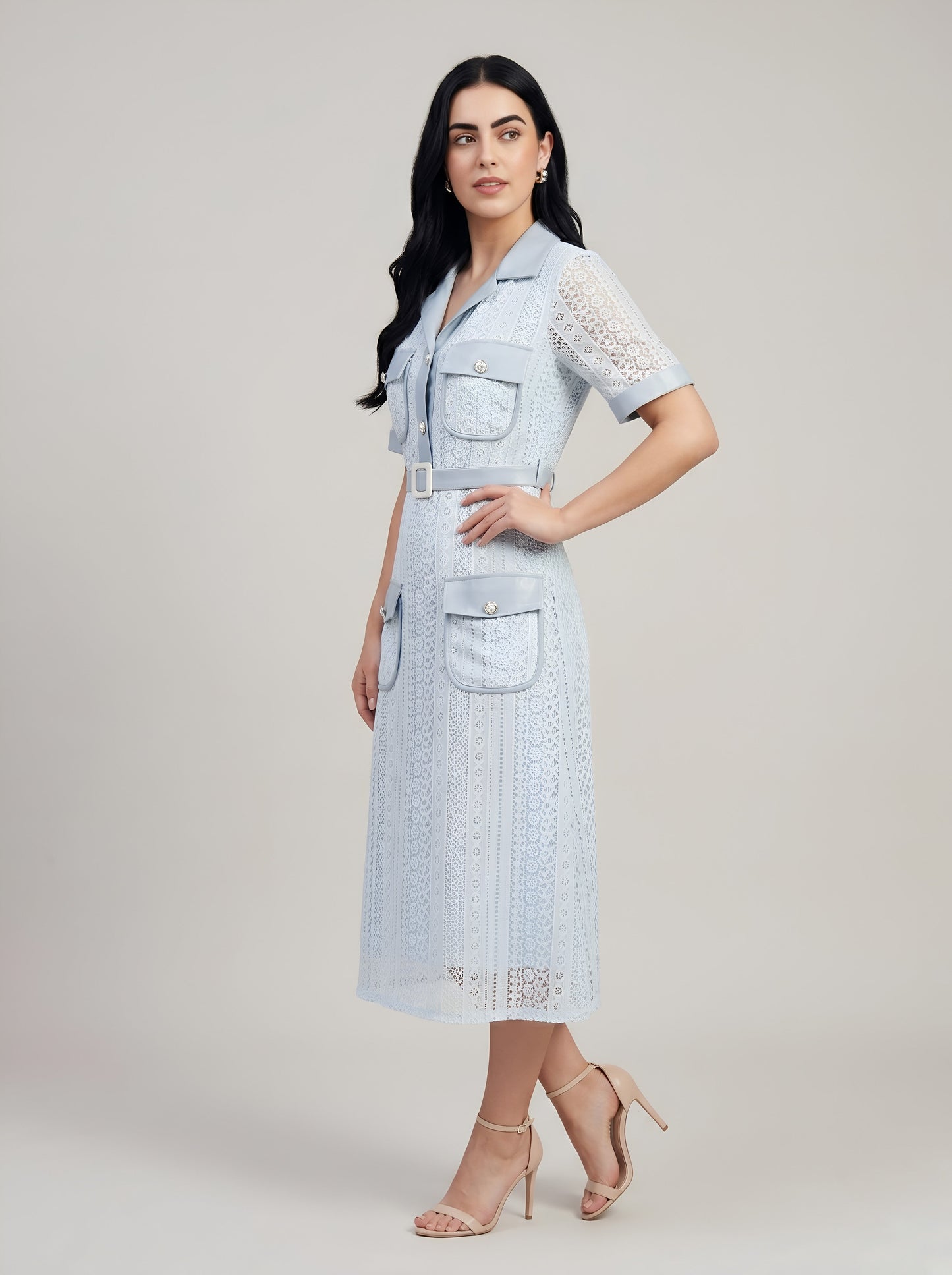 House of S Women's Powder Blue Utility Midi Dress