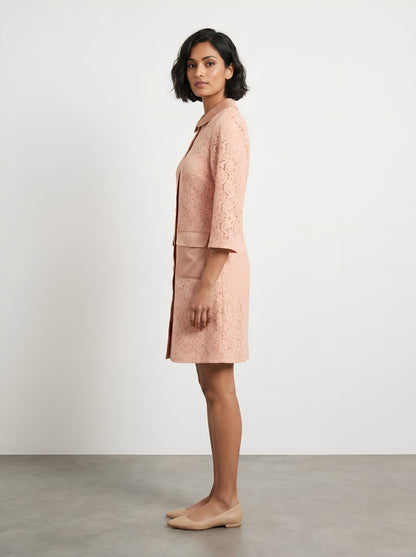 House of S Women's Blush Pink Lace Overlay Shirt Dress