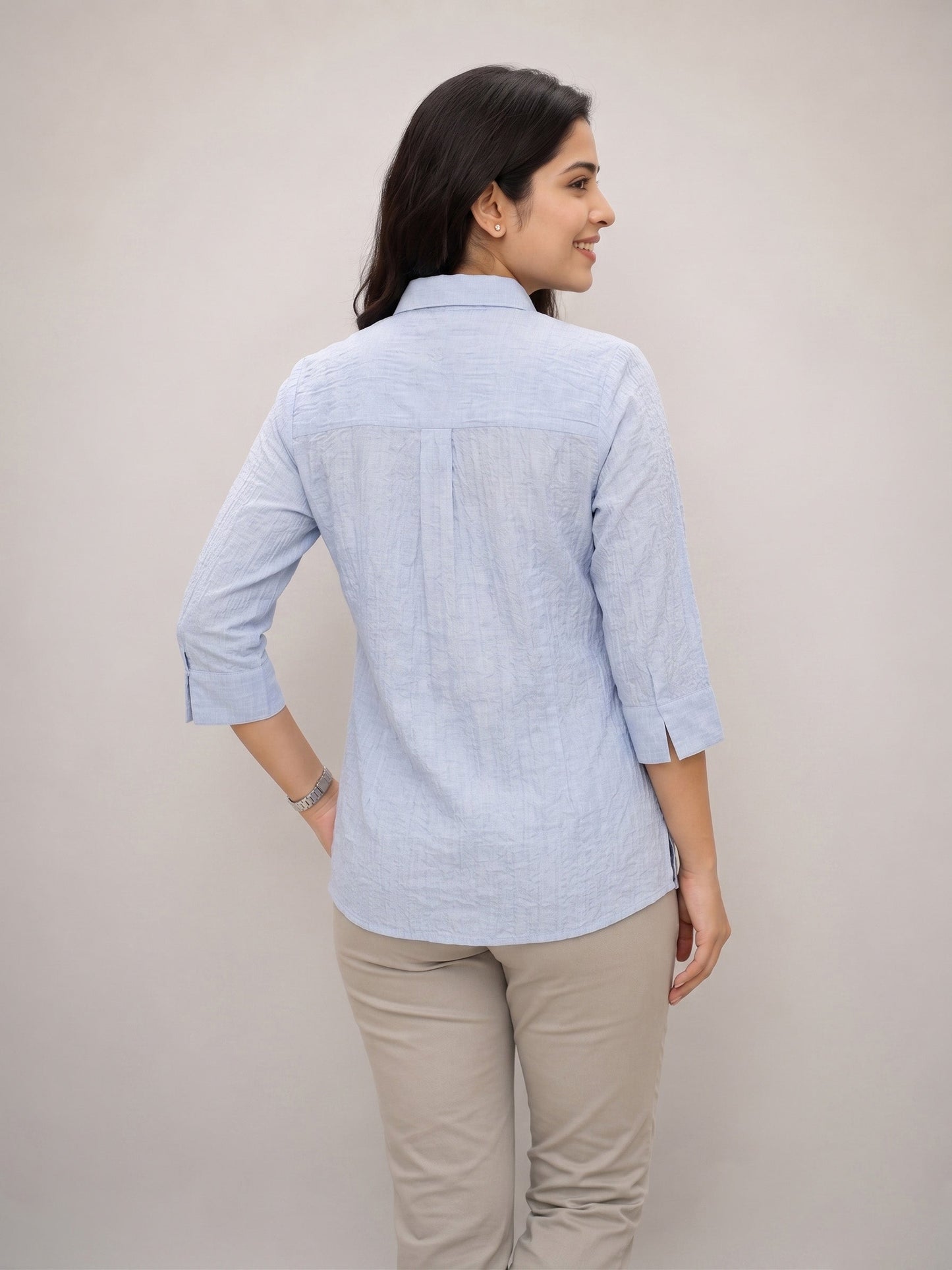 House of S Sky Blue Shirt with Floral Thread Embroidery