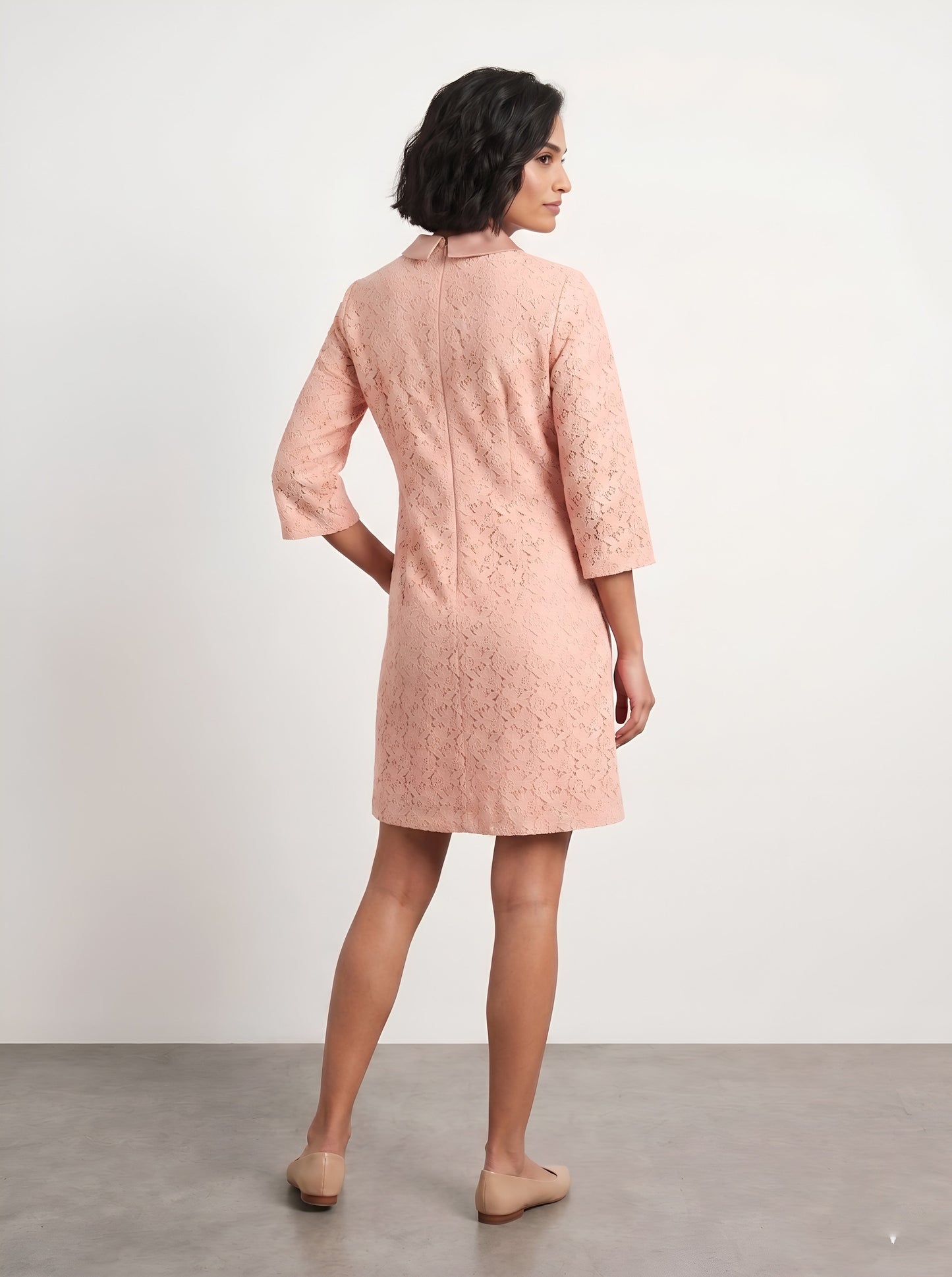 House of S Women's Blush Pink Lace Overlay Shirt Dress