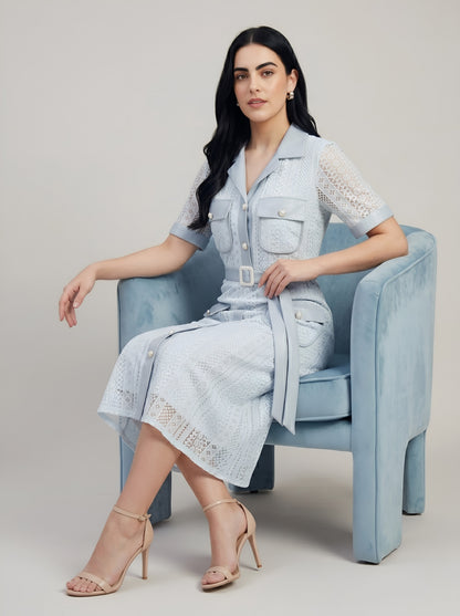 House of S Women's Powder Blue Utility Midi Dress