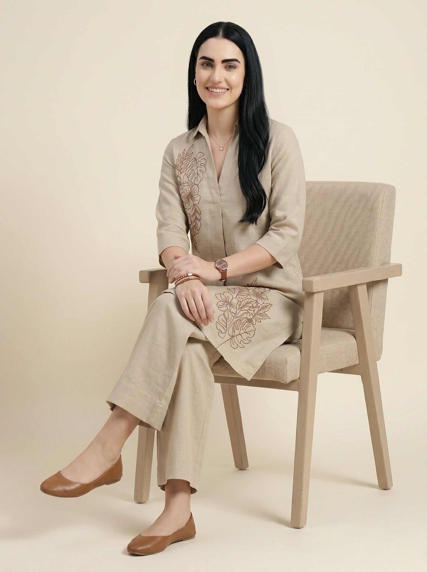 Barara Women's Beige Kurta Set with Pants