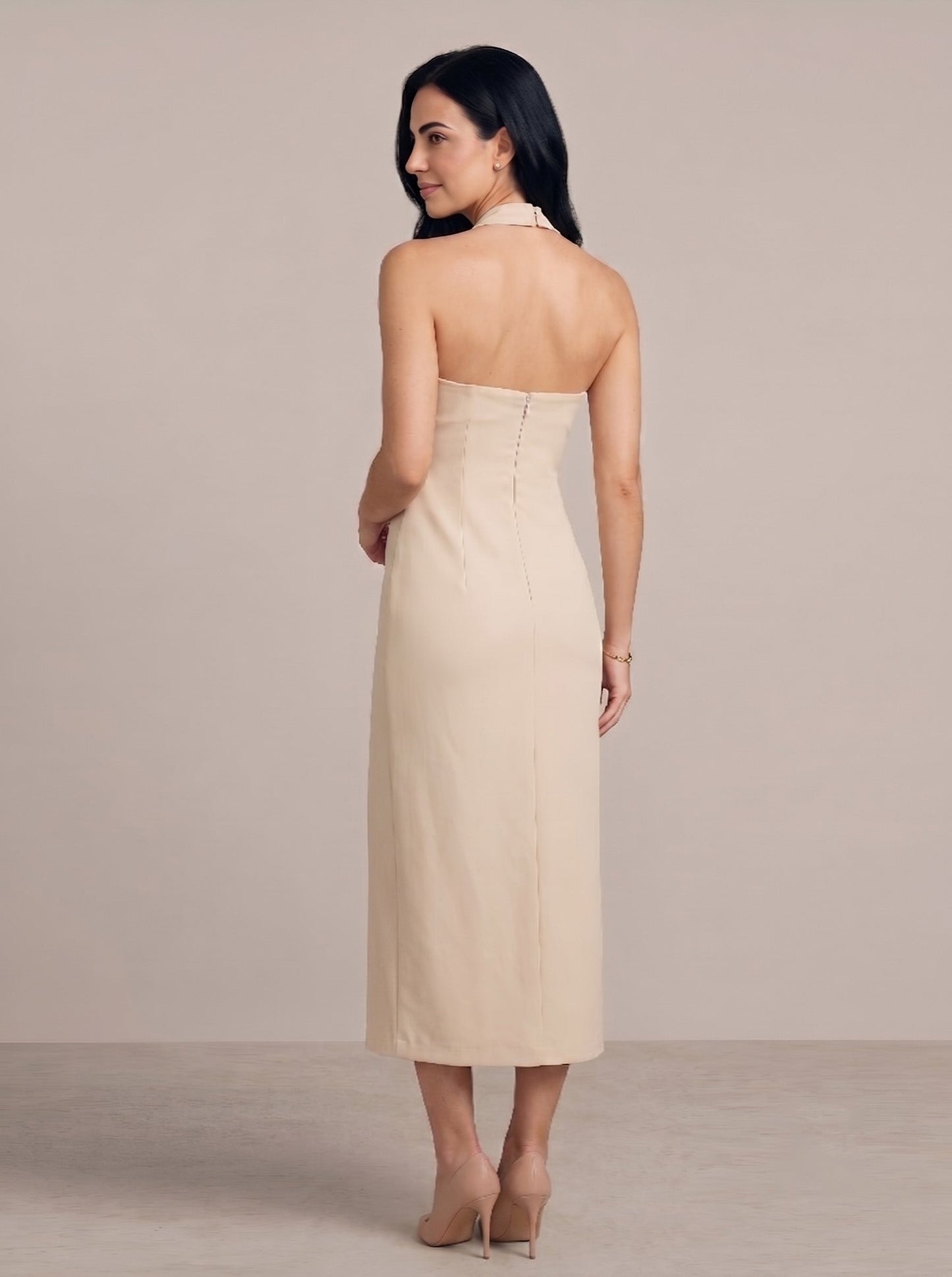 House of S Women's Classic Pearl Button Midi Dress
