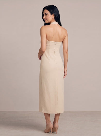 House of S Women's Classic Pearl Button Midi Dress