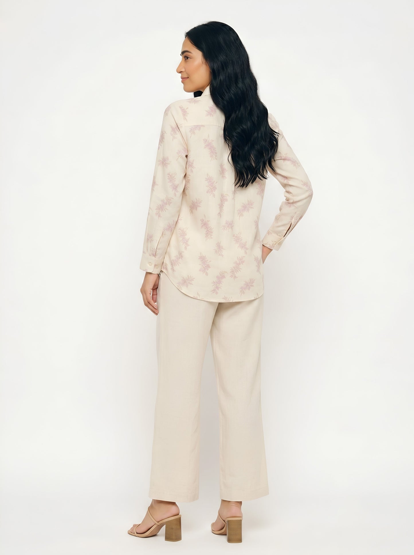 House of S white Ivory Floral Embroidered Shirt