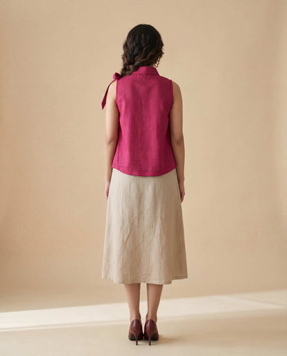 Maroon Sleeveless Linen Shirt