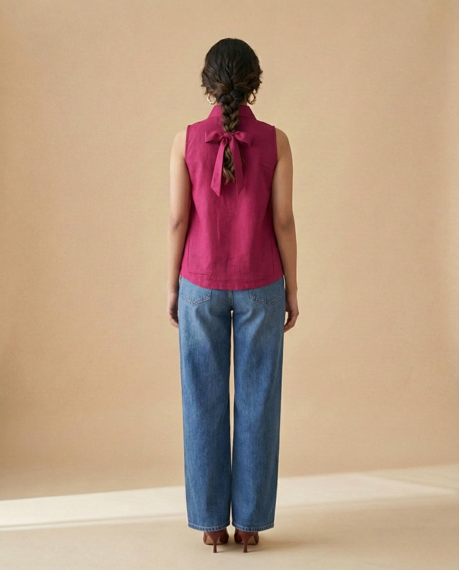 Maroon Sleeveless Linen Shirt