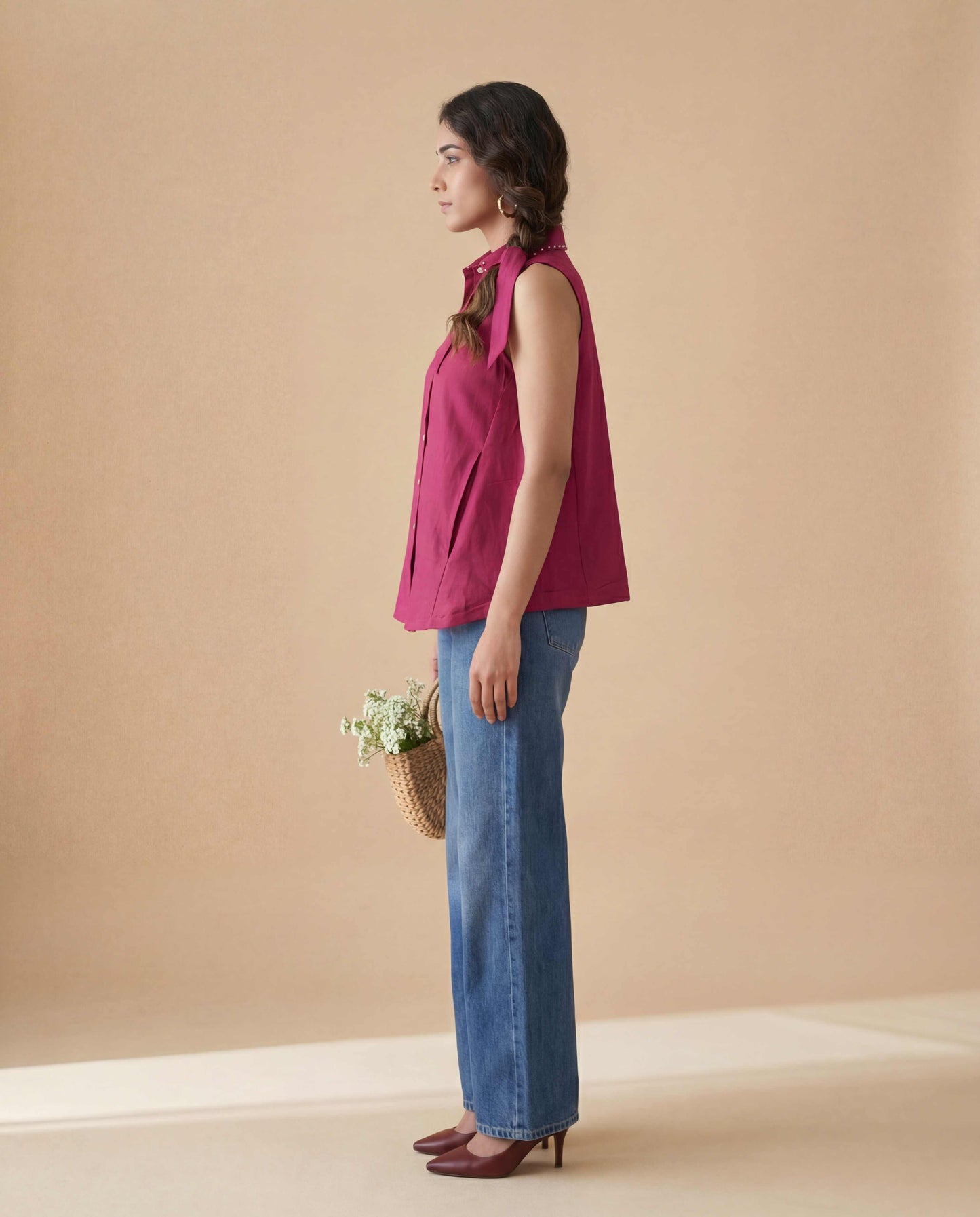 Maroon Sleeveless Linen Shirt