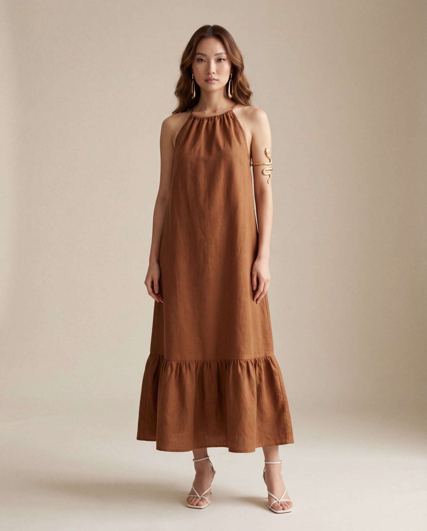 Mustard Halter Linen Dress