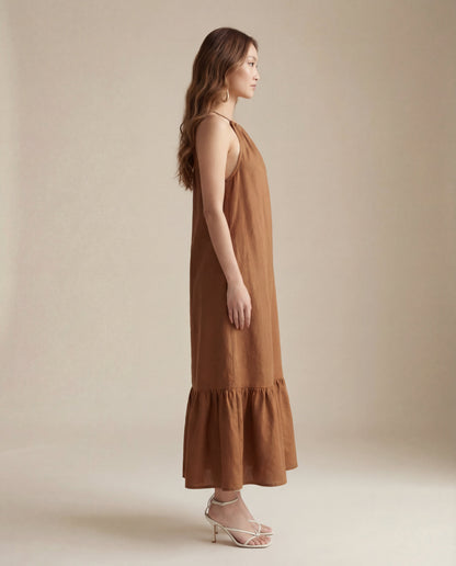 Mustard Halter Linen Dress