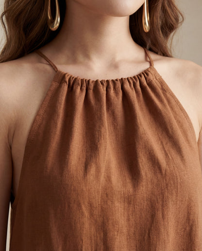 Mustard Halter Linen Dress