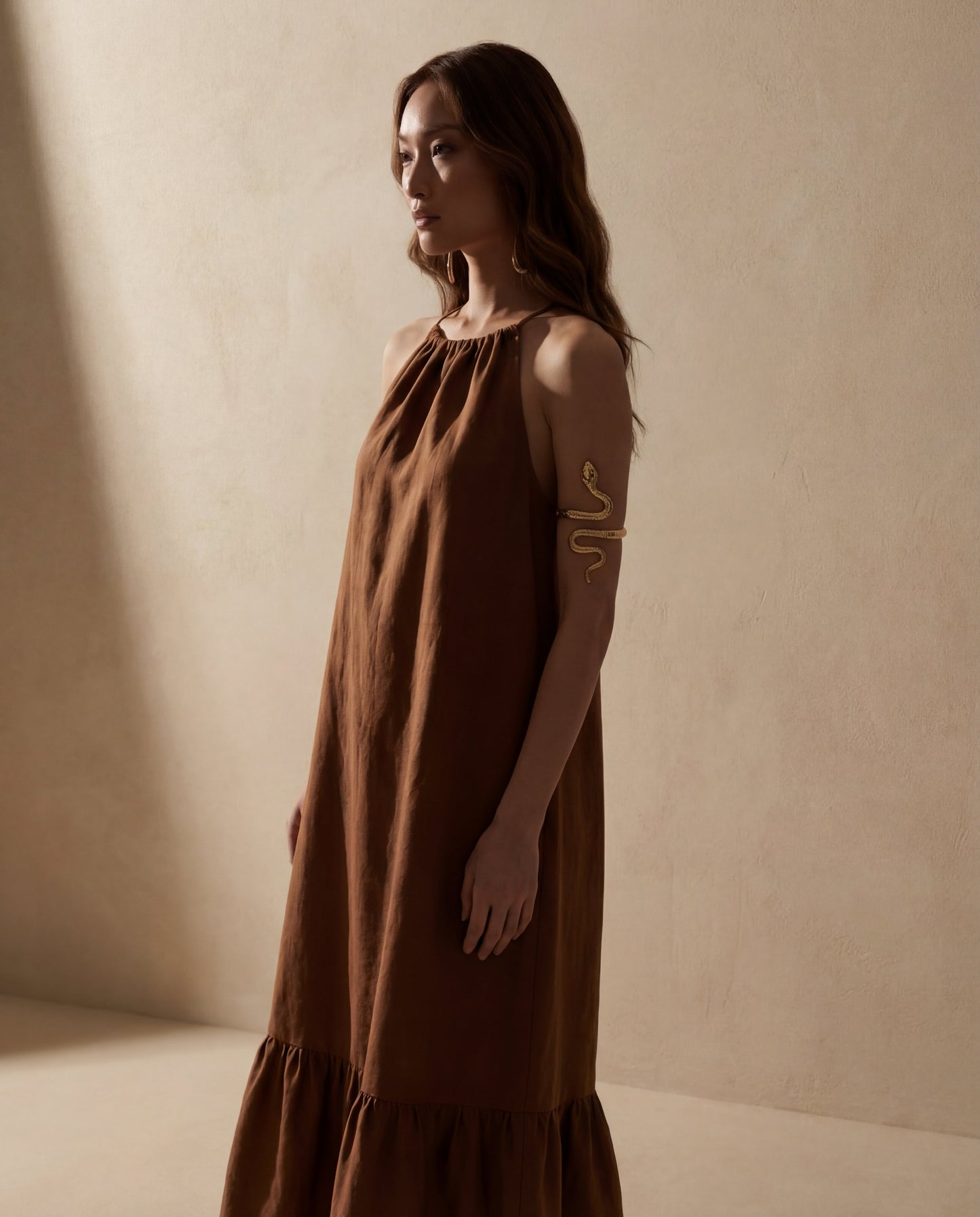 Mustard Halter Linen Dress