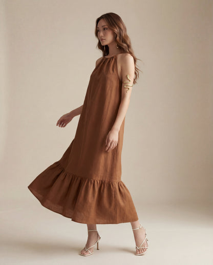 Mustard Halter Linen Dress