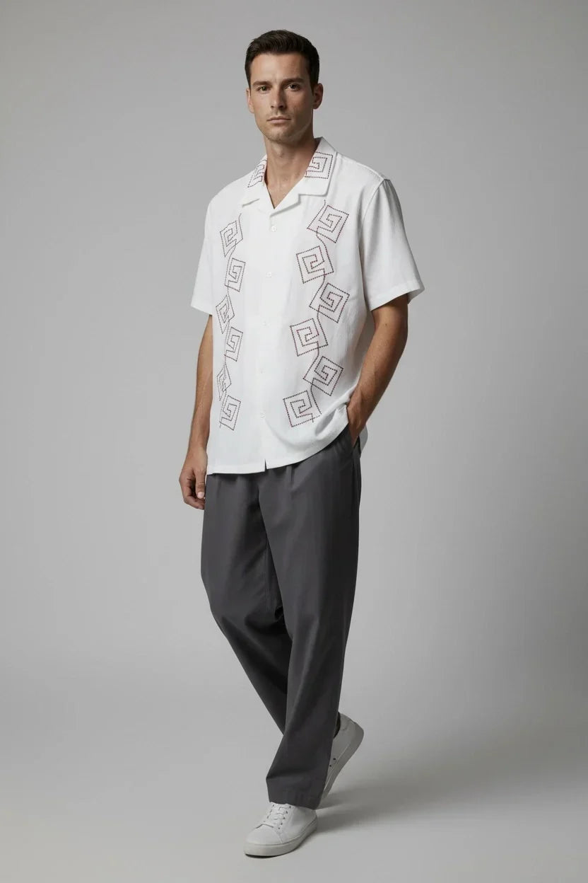 Velvet Textured Embroidered Shirt Maroon