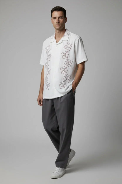 Velvet Textured Embroidered Shirt Maroon