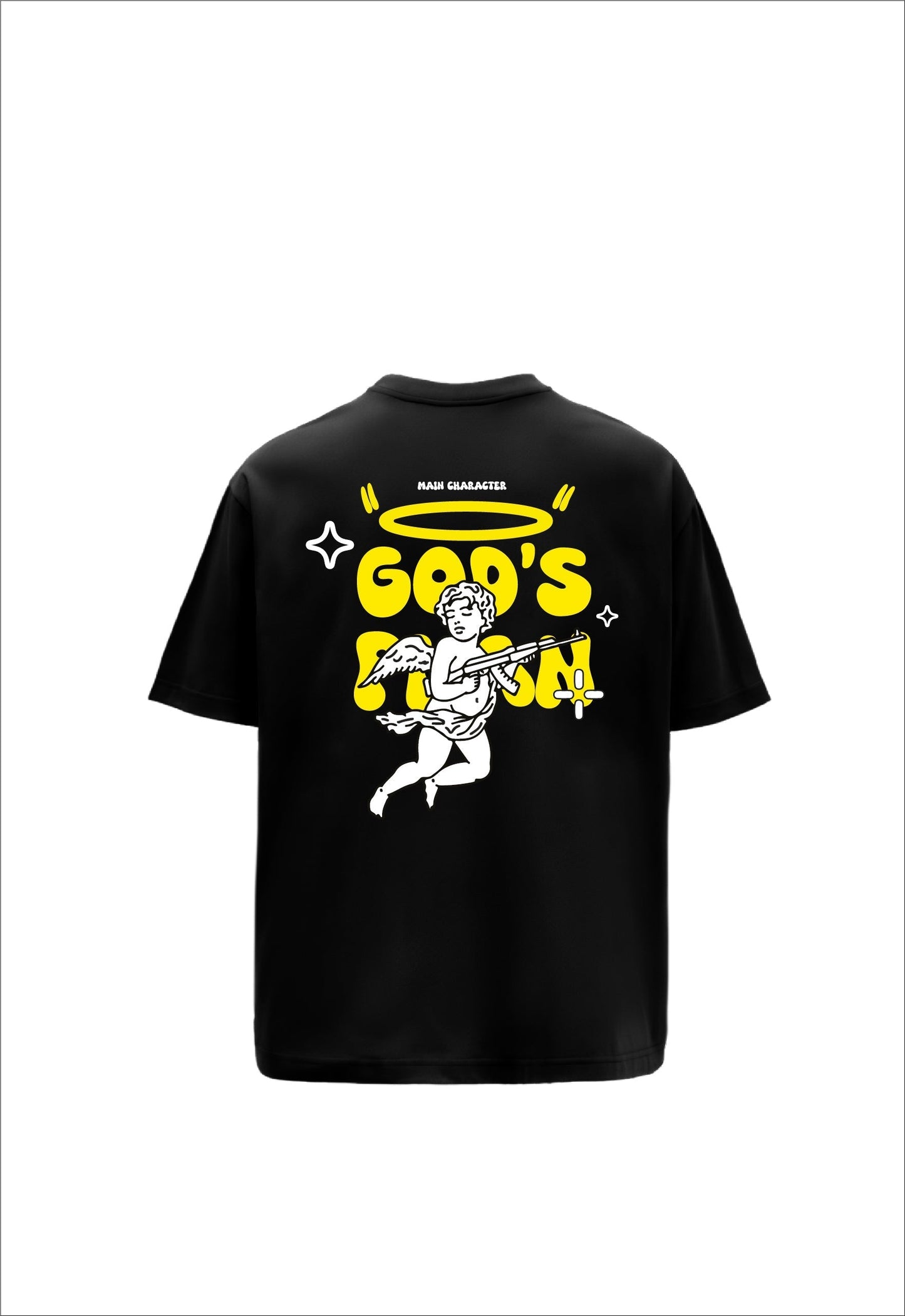 God's Plan Printed Round Neck Oversized Black T-Shirt Main Character