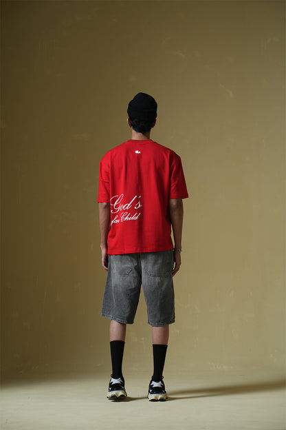 God's Fav Child Printed Oversized Red T-Shirt Main Character