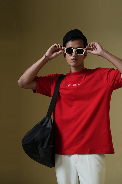 God's Fav Child Printed Oversized Red T-Shirt Main Character