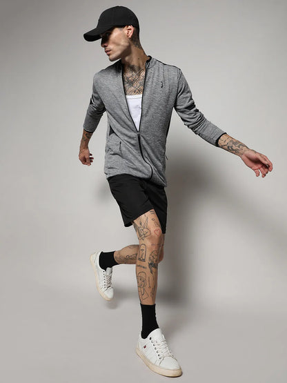 Heathered Activewear Jacket With Contrast Detail