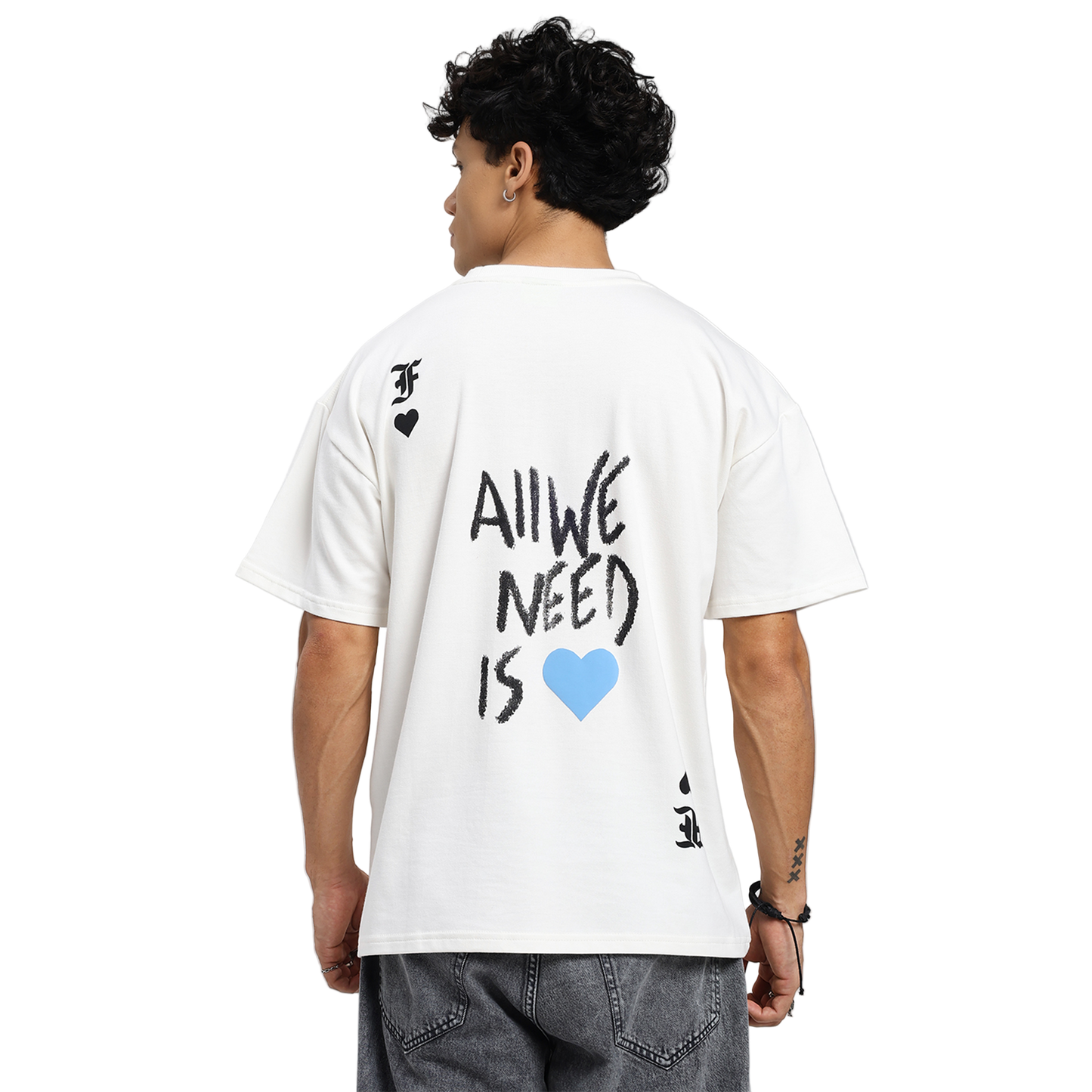 Rebel Heart Card Round Neck Printed White T-Shirt
