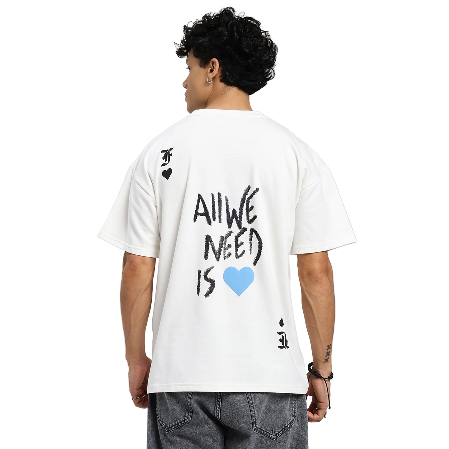 Rebel Heart Card Round Neck Printed White T-Shirt FLYAF