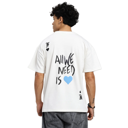 Rebel Heart Card Round Neck Printed White T-Shirt FLYAF