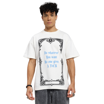 Rebel Heart Card Round Neck Printed White T-Shirt