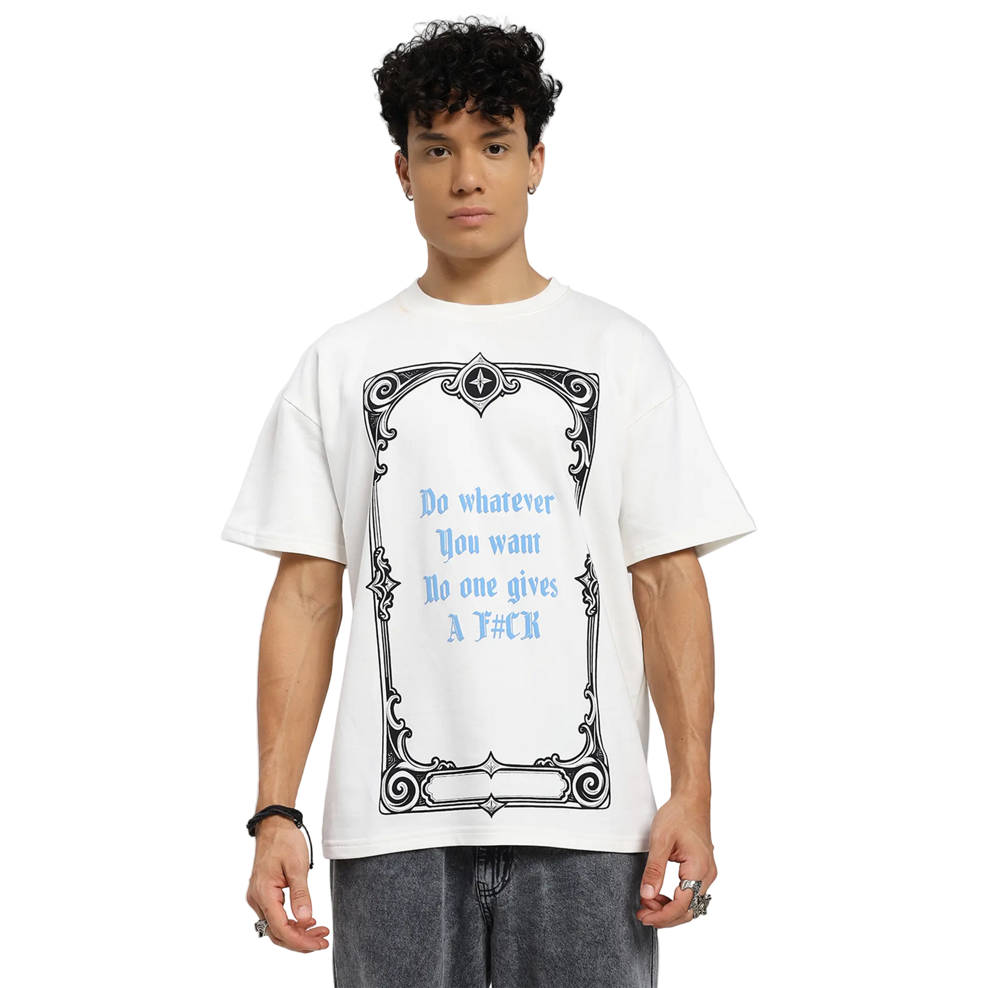 Rebel Heart Card Round Neck Printed White T-Shirt FLYAF