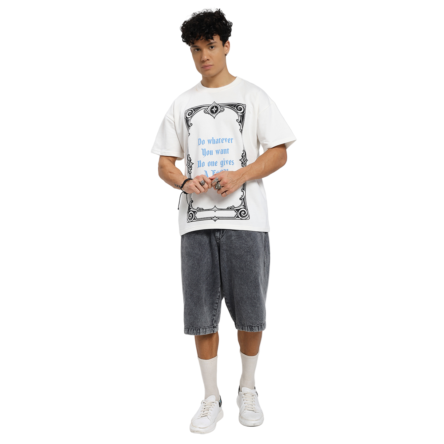 Rebel Heart Card Round Neck Printed White T-Shirt