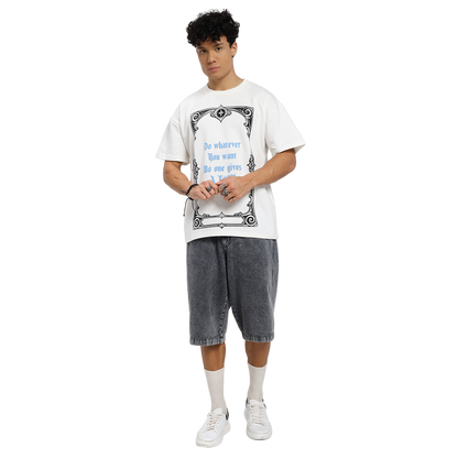 Rebel Heart Card Round Neck Printed White T-Shirt