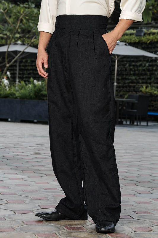 Black Corduroy Gurkha Trousers with Double Pleated Front