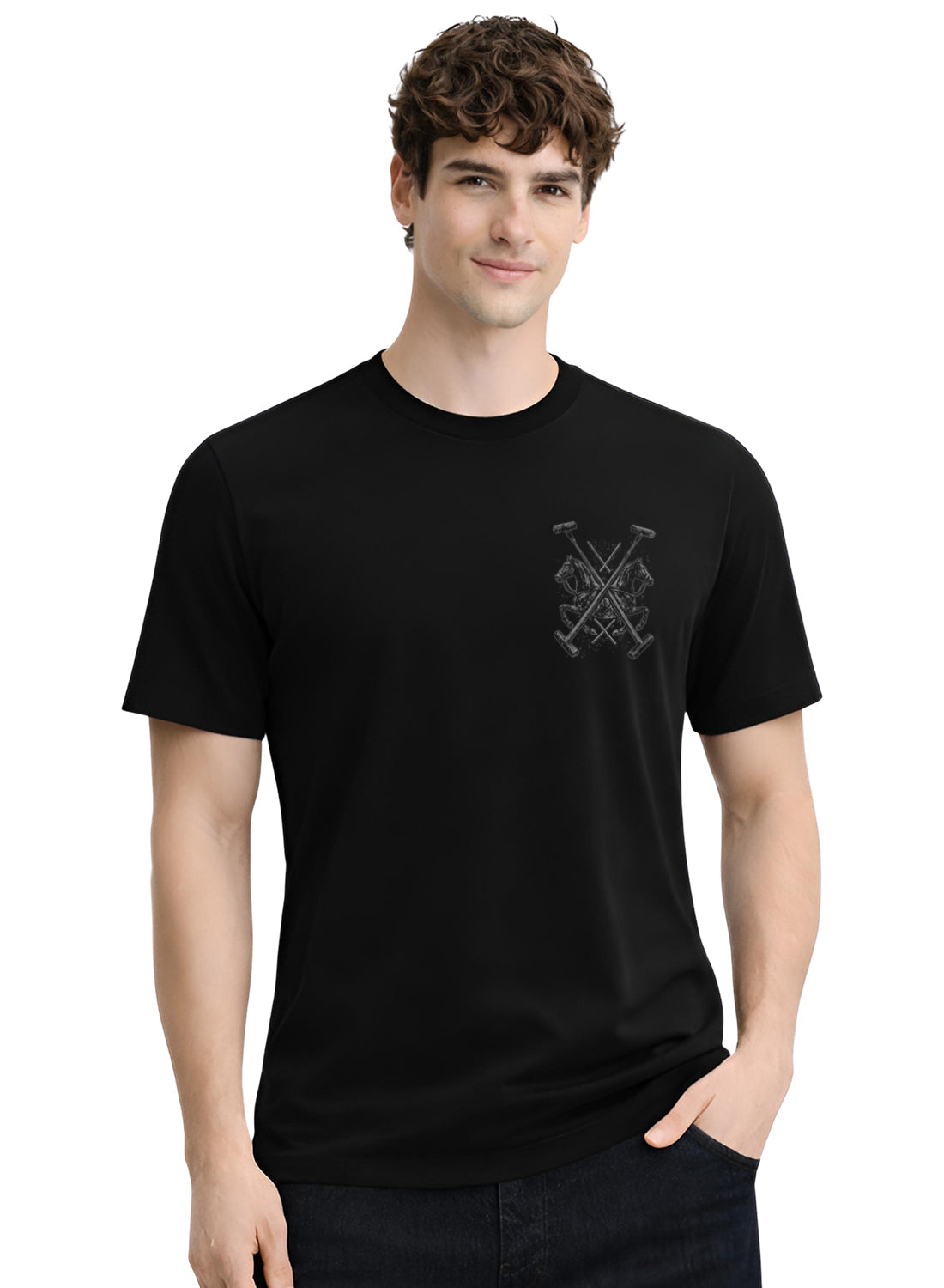 ADRO Mens Polo Crest Printed T-Shirt for Men | Cotton Printed Tshirt | Regular Fit Casual T-Shirts | Premium Summer Tshirts Black