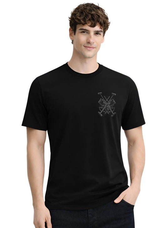 ADRO Mens Polo Crest Printed T-Shirt for Men | Cotton Printed Tshirt | Regular Fit Casual T-Shirts | Premium Summer Tshirts Black