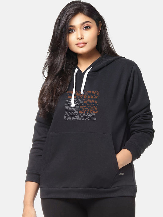 Casual Black Hoodie With Print