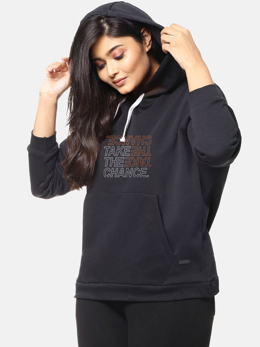 Casual Black Hoodie With Print