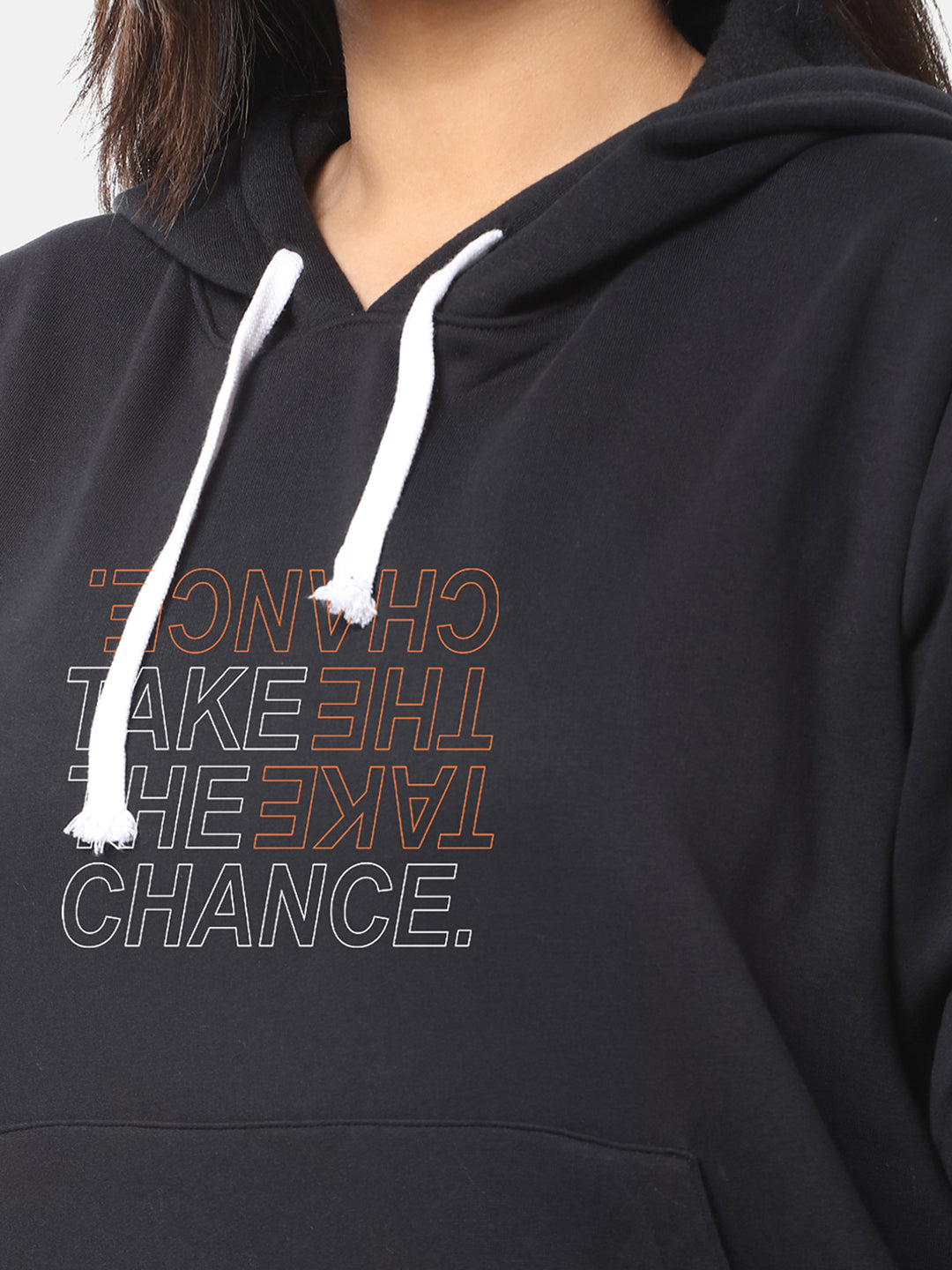 WOMEN CASUAL BLACK HOODIE WITH PRINT