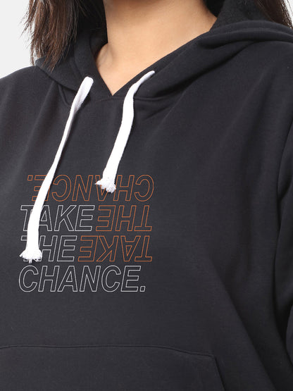 WOMEN CASUAL BLACK HOODIE WITH PRINT
