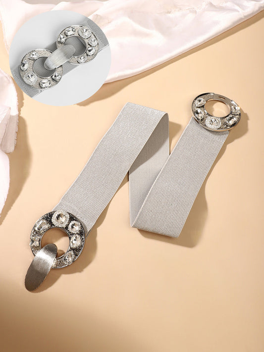 The Cristal Halo Elastic Belt - Metallic Silver