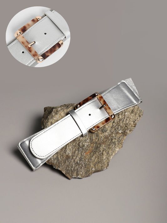 The Tortoiseshell Elastic Belt - Metallic Silver