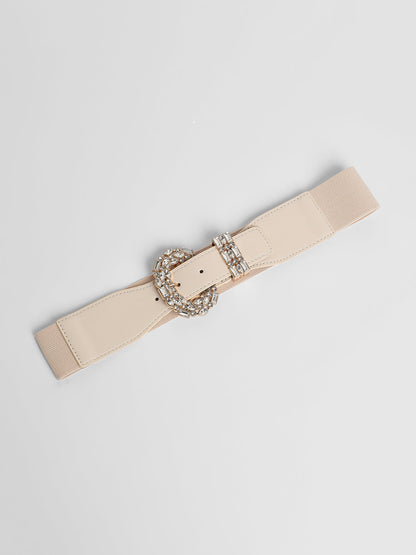 The Oval Bijou Elastic Belt - Ivory White