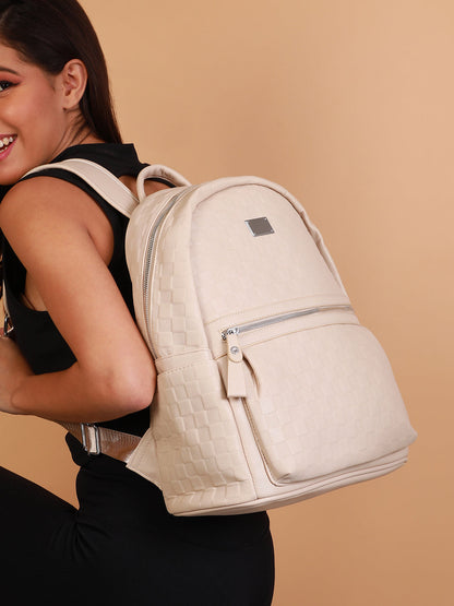 The Checkered Curve Backpack - Ivory White