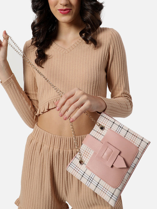 Checkered Pink Cross Body Bag