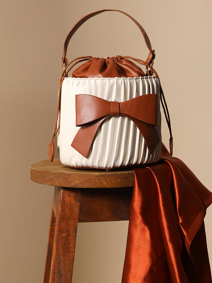 Gathered Brown & Ivory Bucket Bag