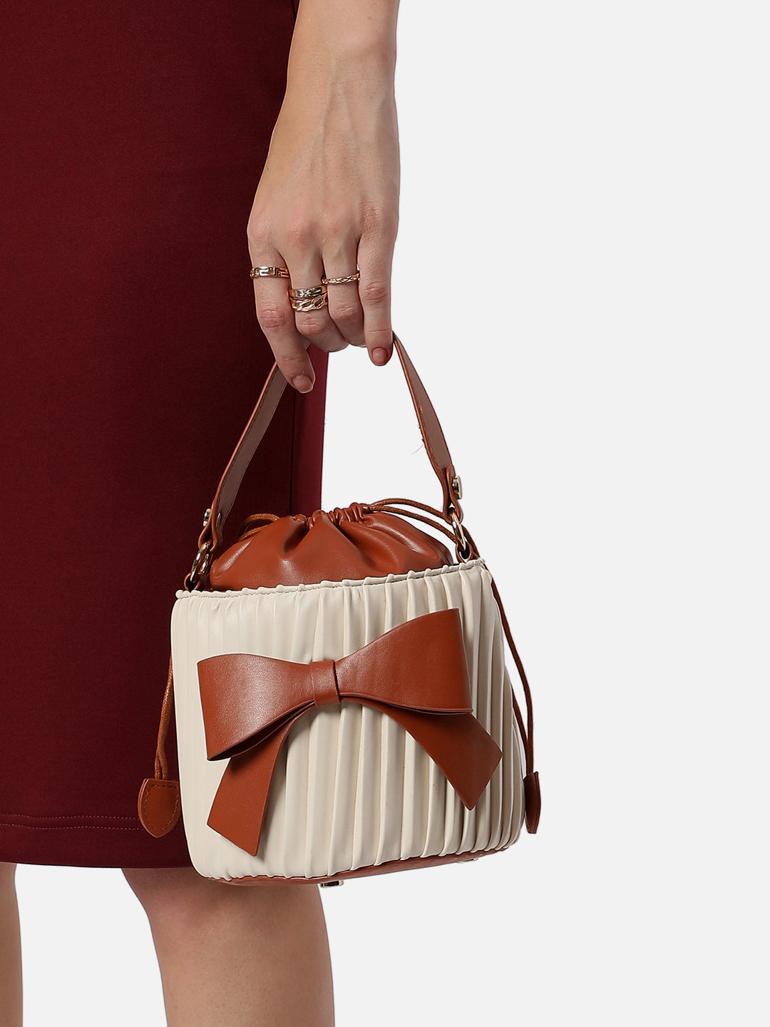 Gathered Brown & Ivory Bucket Bag